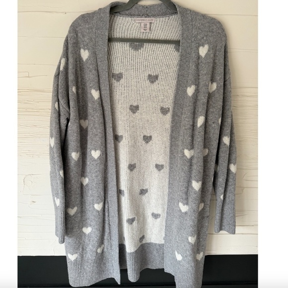 Sincerely Jules Grey Cardigan with White Hearts - Size M - Picture 1 of 4